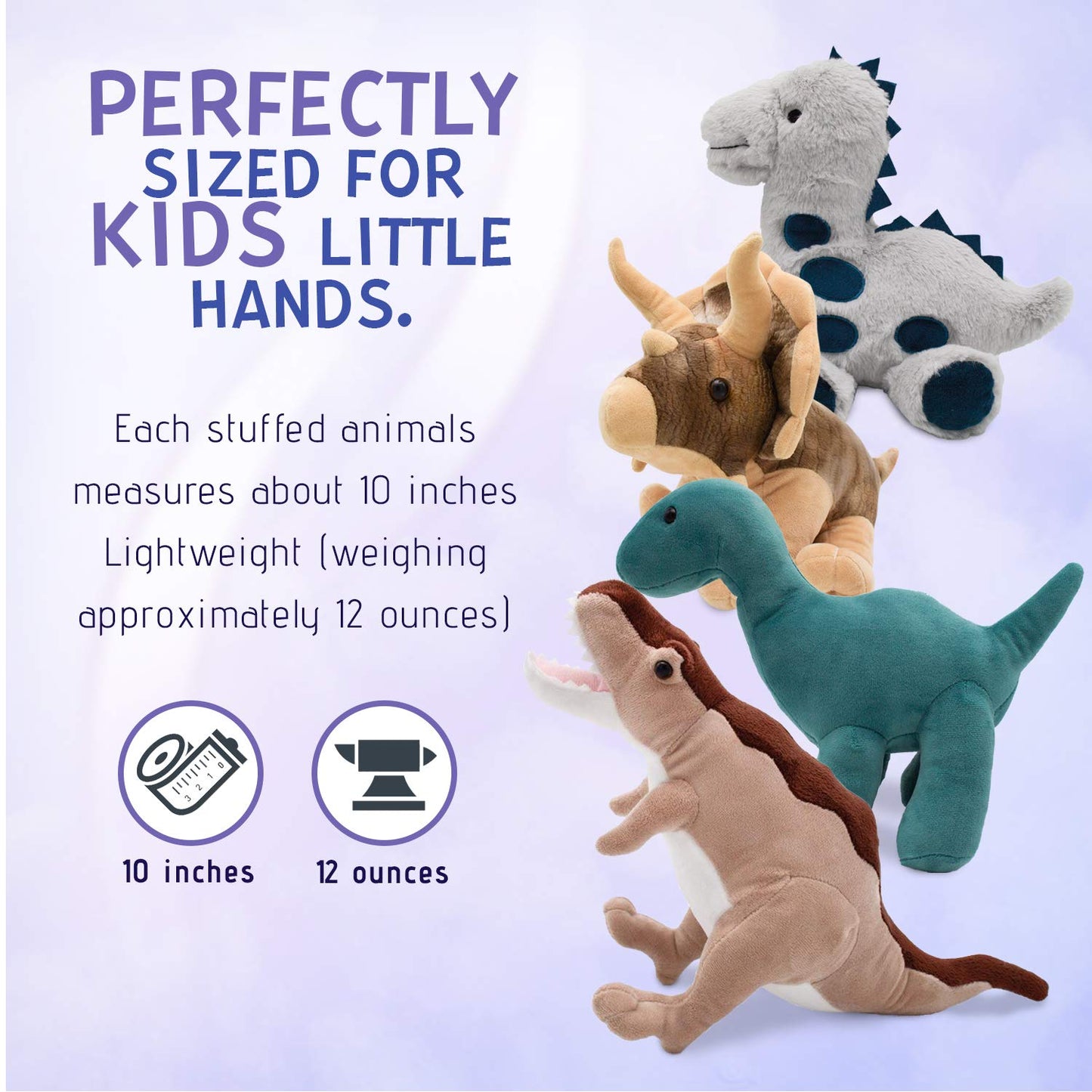 Passionfruit Plush Dinosaur Toys For Kids - 4-Pack Soft & Huggable 12-Inch Stuffed Animals - Cute & Squeezable Dinosaurs For Boy