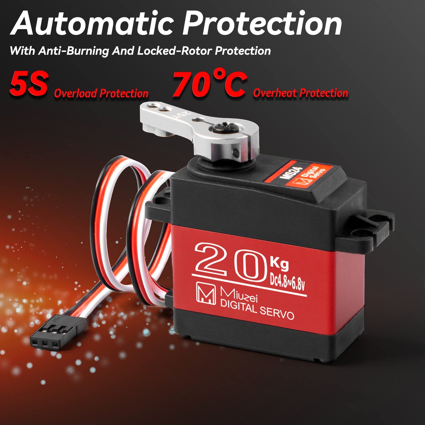 Miuzei 20KG High Torque RC Servo Motor, Metal Gear, Waterproof, DS3218, 270° Control Angle for R/C Models, DIY Cars, Robots