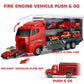 19 Pcs Fire Truck with Firefighter Toy Set, Mini Die-cast Fire Engine Car in Carrier Truck, Mini Rescue Emergency Double Side Tr