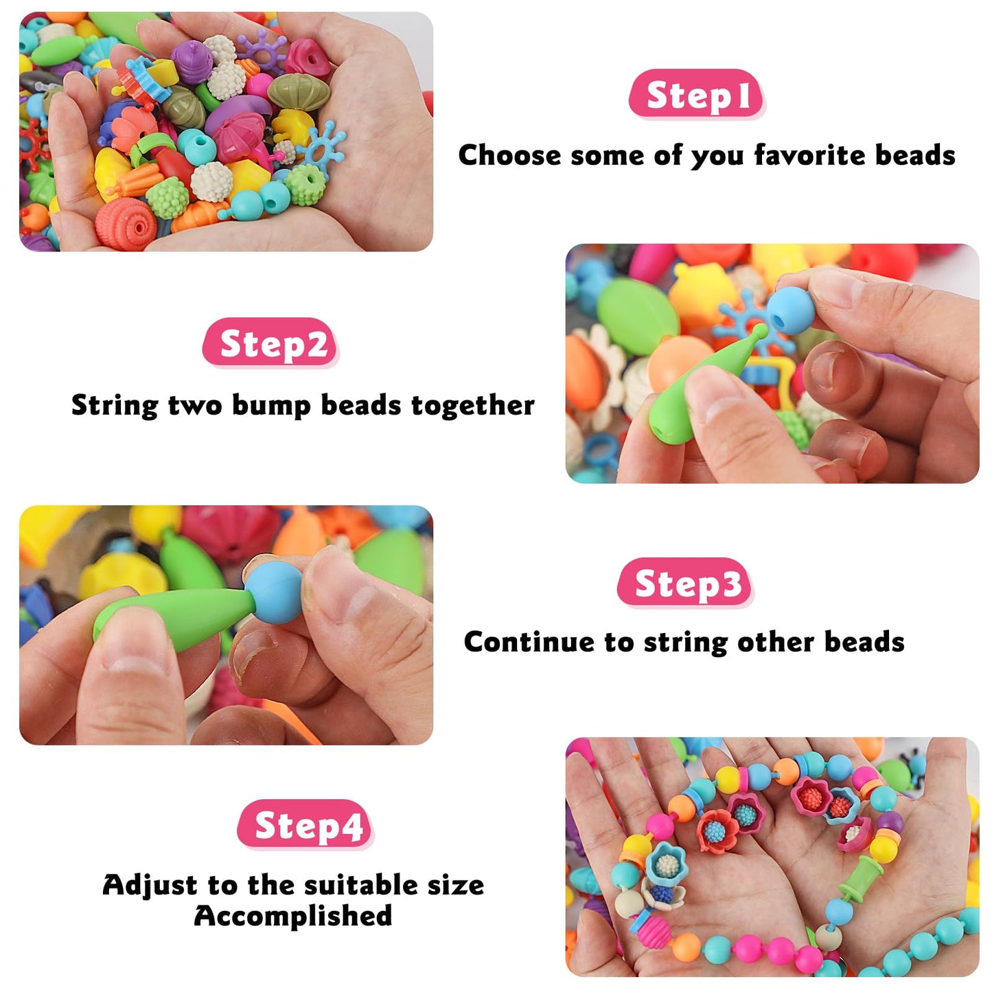 Arthopt Pop Beads, Jewelry Making Kit with 700+pcs DIY Beads, Arts and Crafts for Kids 3 4 5 6 7 8 Years Old, Snap Beads Bracele