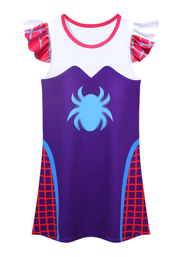 Lansidun Kids Girls Casual Dresses Fantasty Dress Ruffle Sleeve Playwear Graphic Outfits Clothes Daily Wear
