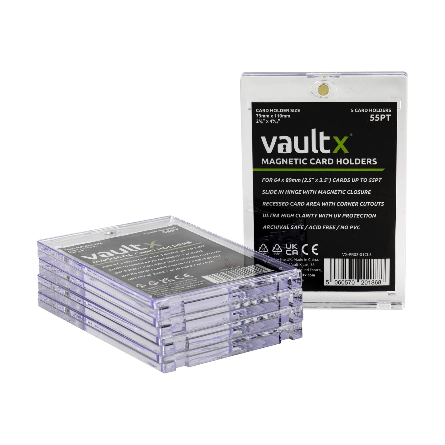 Vault X Magnetic Card Holders 55Pt For Trading Cards, One Touch Hard Cases With Uv Protection, Clear Display For Collectible Car