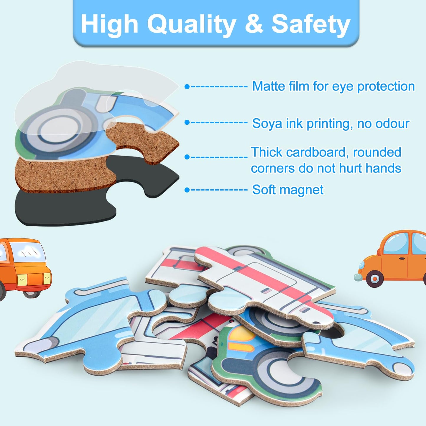 ASTARON 3D Magnetic Puzzle with 60 Puffy Stickers for Toddlers, 51 Pieces 3-in-1 Traffic Puzzles Preschool Education Learning Tr