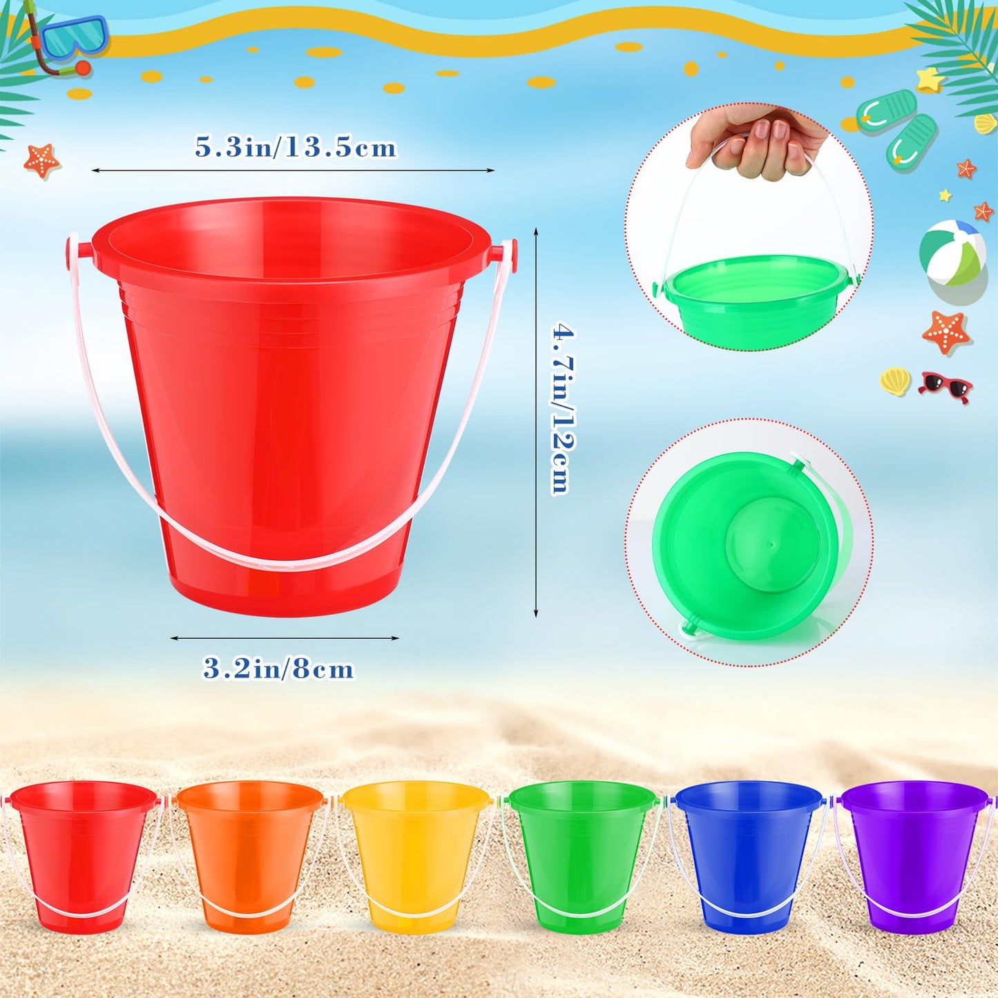 Didaey 24 Sets Colorful Sand Pails and Shovels Toy 5 Inch Beach Pails and Sand Shovels for Boys and Girls Tool Summer Beach Them