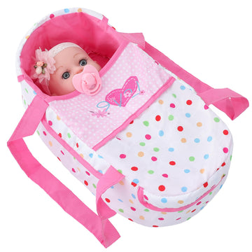Dontno 12 Inch Baby Doll With Bassinet Bed,Reborn Alive Doll Includes Clothes And Accessories,Bottles,Nipple,Diaper,Burp Cloth,First Baby Dolls For Toddlers 36 Months And Up