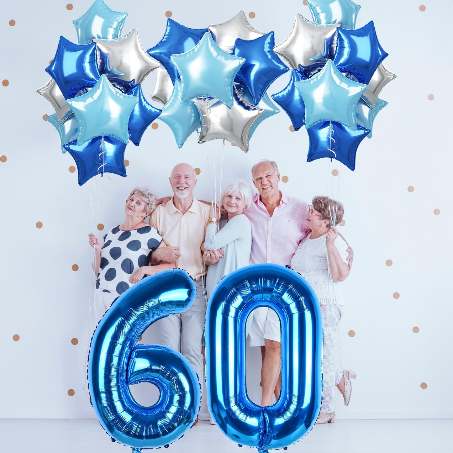 Big Foil 60 Balloon, 40 Inch Dark Teal Blue Self Inflating Number 60 Balloon For Men 60Th Birthday, Silver Light Royal Blue Glob