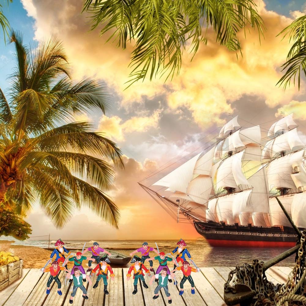 Artcreativity Pirate Action Figures- Pack Of 12- Legendary Plastic Figures In Assorted Poses - Fun Pirate Party Favor And Prize - Excellent Birthday Gift Idea For Boys And Girls Kids Ages 5+