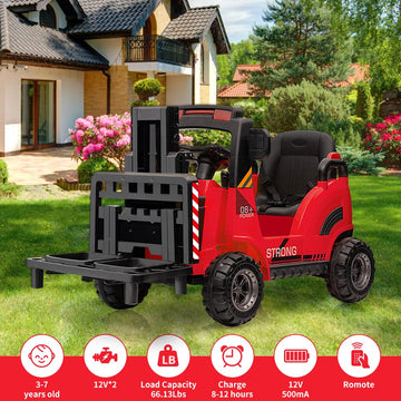 Ride On Forklift Car, 12V Electric Ride On Car With Remote Control, Liftable Fork And Pallet, High/Low Variable Speed,Built-In M