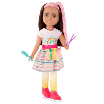 Glitter Girls – Lara14-Inch Poseable Hairdresser Doll – Brown & Pink Hair – Blow Dryer, Hair Clips & Hairstyling Accessories – Toys For Kids Ages 3+