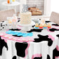 Oudain 3 Pcs Pink Cowgirl Cow Themed Table Cover Plastic Round Cow Themed Tablecloth 84 Inch Farm Animal Tablecloth Disposable B