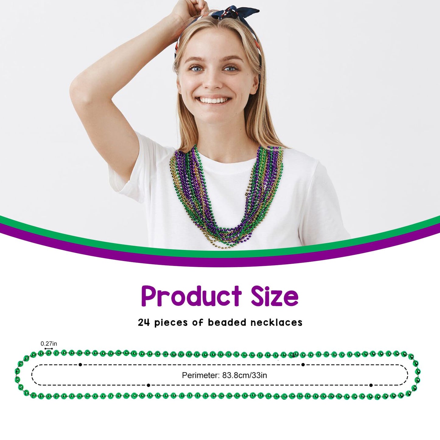 Artlunar 24 Pcs Mardi Gras Beads, Metallic Colorful Bead Necklace Party Favors, 33'' Mardi Gras Beads For Parade Throws Party De
