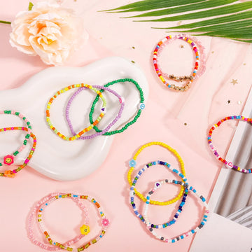 Guiqulai 48 Pcs Kids Friendship Bracelet Set,Colorful Adjustable Beaded Bracelets,Cute Stretch Preppy Bracelets,Stackable Clay S