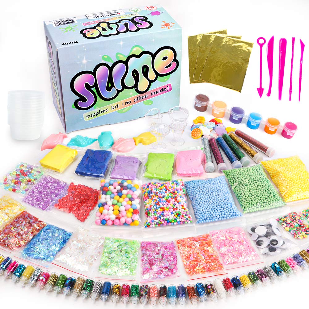 Slime Supplies Kit  162 Pack Add Ins Slime Kit for Kids Girls Slime Making  Including Foam Balls  Glitter  Fishbowl Beads  Charms  Clear Containers by WINLIP-New
