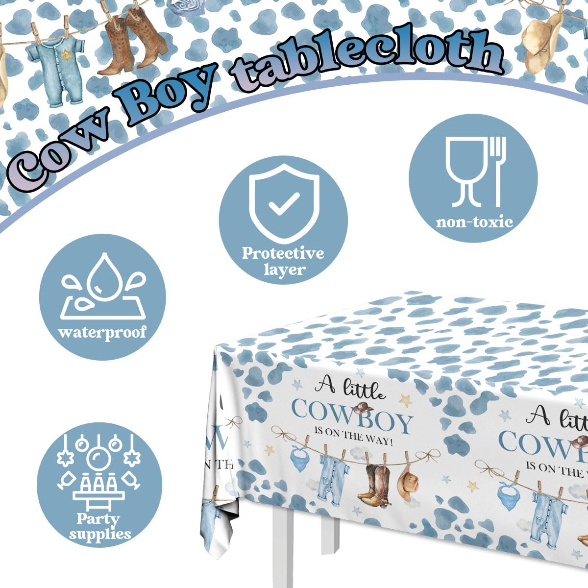 Pymurod Little Cowboy Baby Shower Decorations-3Pcs Western Cowboy Tablecloth Little Cowboy Table Cover For Cowboys Western Theme