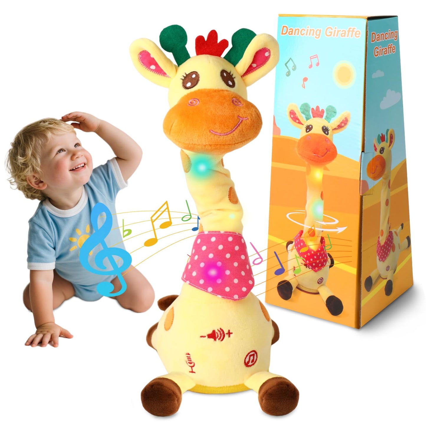 Dancing Giraffe Toy Stuffed Plush  Cute Interactive Talking Giraffe Gift for Girls Boys Kids  Musical Baby Toys Singing 10 Children 's Song Repeats What You Say (Dancing Giraffe)