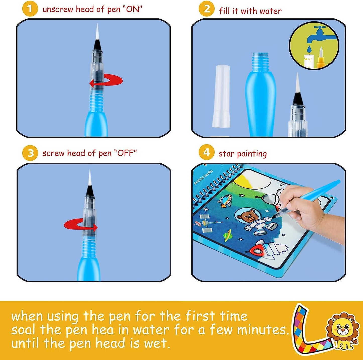 Hapray Magic Water Paint Coloring Books For Toddler, Art Toys Age 2-4, Educational Learning Doodle Toy, Gifts For Girl Boy 3 2 1