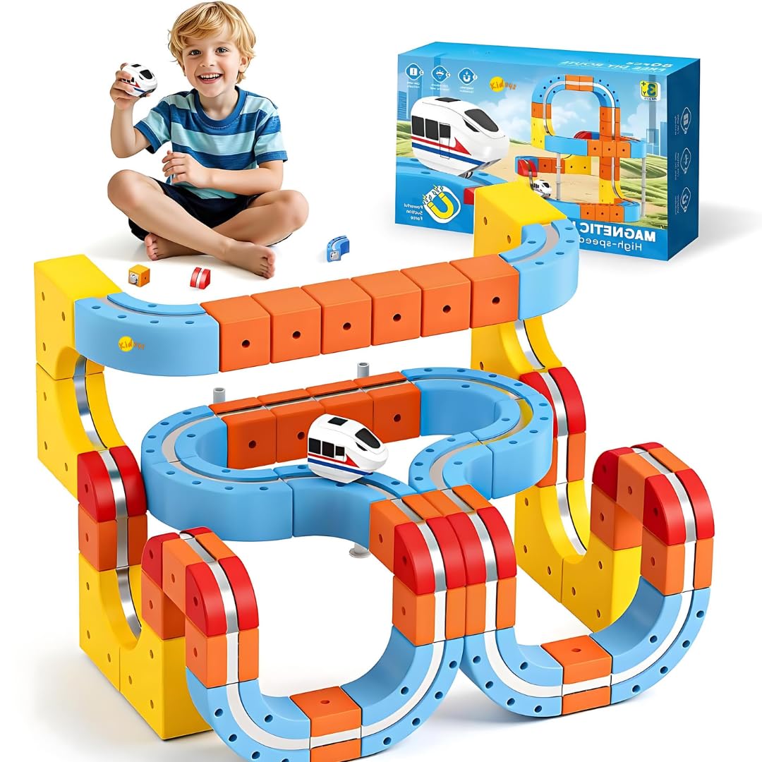 Kidoyz 169 PCS Train Set Toys for Kids 39 Years, 169 PCS Magnetic Electric Track Car Set, STEM Building Blocks Race Track Toy f