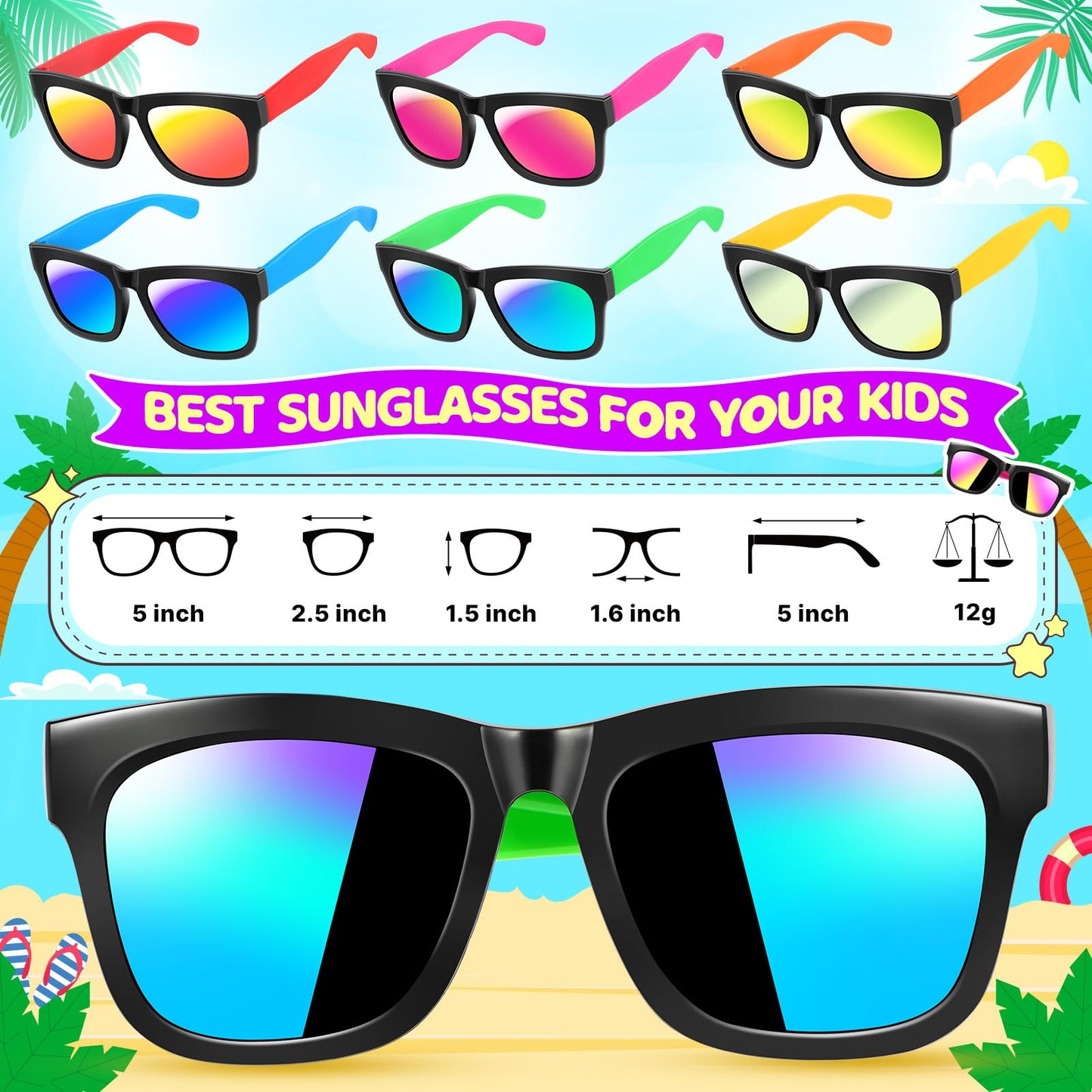 Innocheer Kids Sunglasses Bulk, 12/24 Pack Kids Sunglasses Party Favors, Kids Sunglasses With Uv400 Protection For Boys Girls, Summer Beach Pool Party Favors For Kids 3-5-6-8-10 Goodie Bags Stuffers