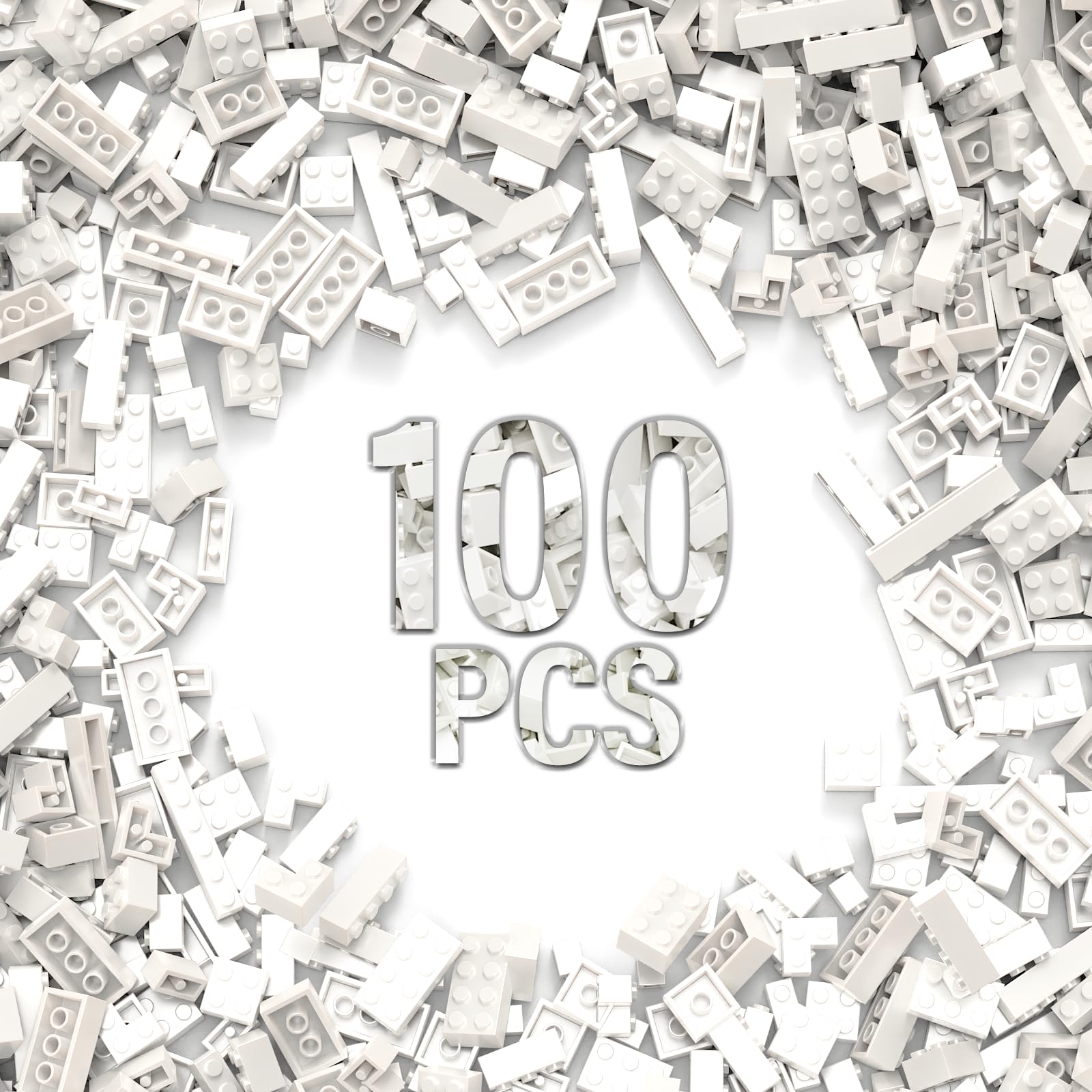 100 Piece White Bricks Bulk, 12 Size White Classic Building Blocks Bricks, Compatible With Lego Parts And Pieces(Color: White)