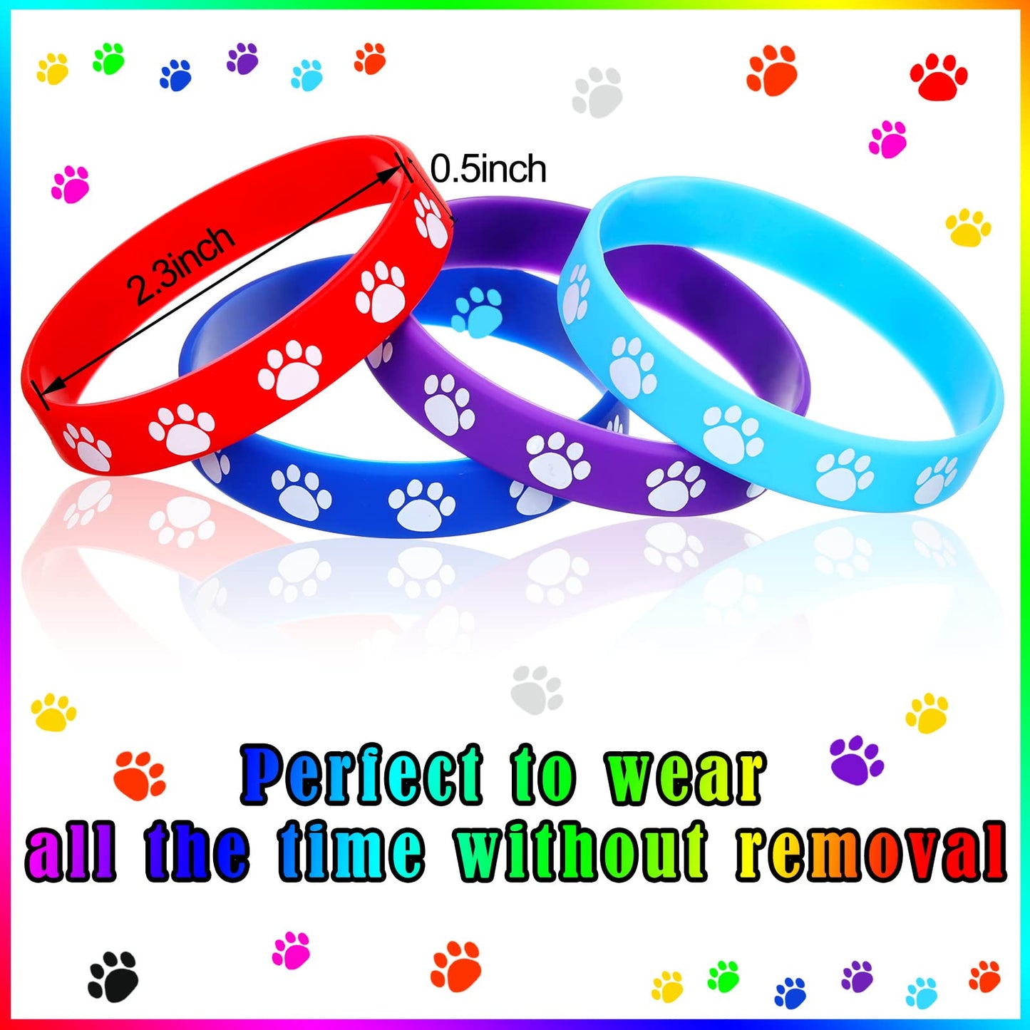 Funtery 100 Pcs Paw Print Rubber Bracelet Silicone Stretch Wristbands Dog Paw Silicone Bracelet Rubber Wristbands Dog Party Favo