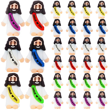 Urskytous 24Pcs Little Jesus Figures Bulk Mini Jesus Love You Figurines Tiny Small Rubber Saints Toys To Hide Pocket Miniature D