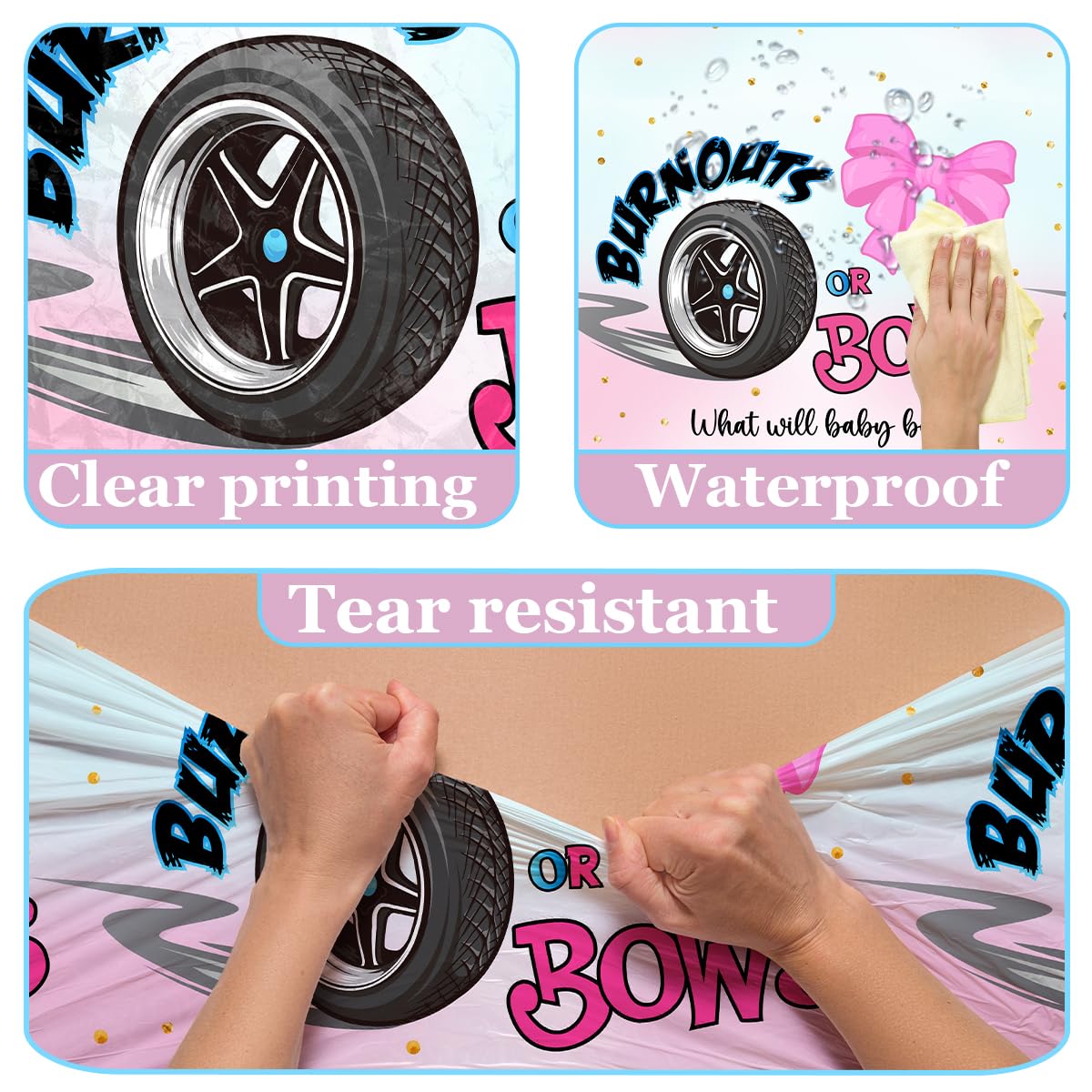 Pymurod 3Pcs Burnouts Or Bows Gender Reveal Tablecloths He Or She Table Covers Burnouts Or Bows Gender Reveal Decorations For Bo