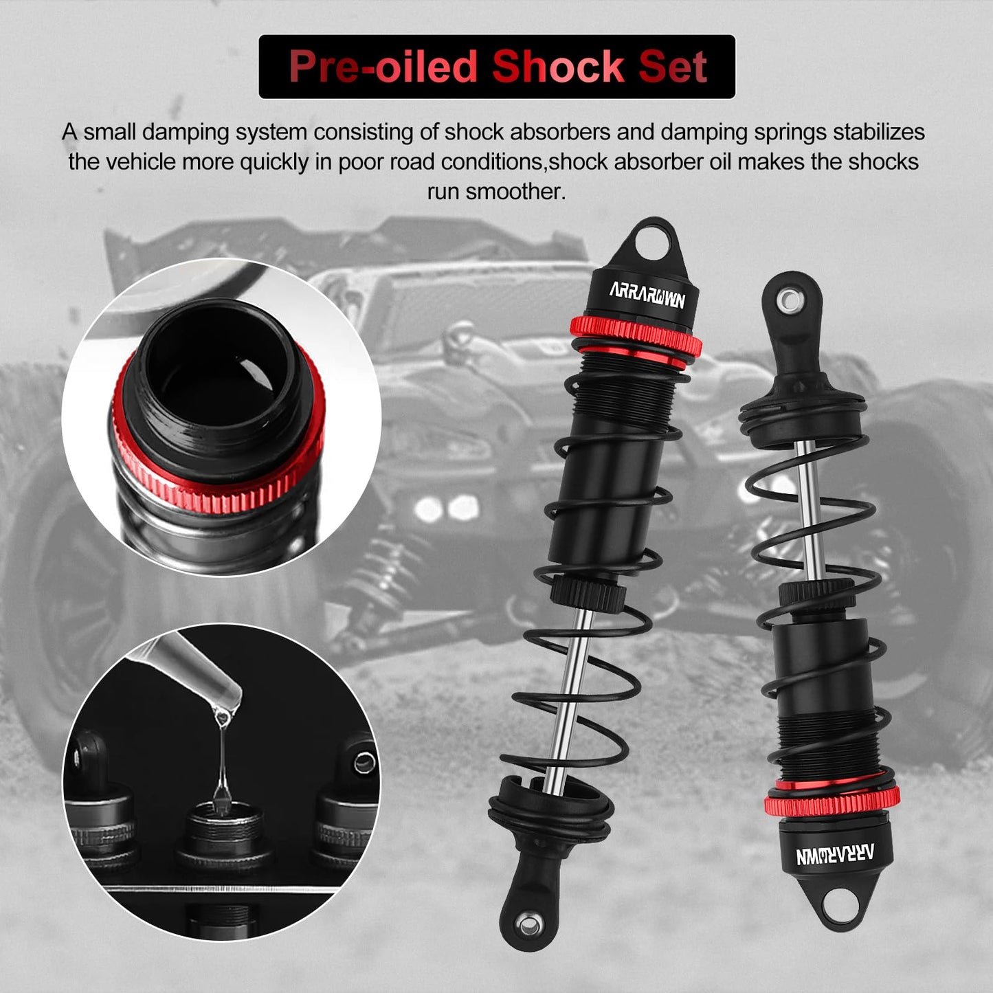 RC Car Shock Absorbers, 130mm Rear Shocks 110mm Front Shocks Set Adjustable Shocks Compatible with 1/8 Arrma Typhoon 6S Redcat F