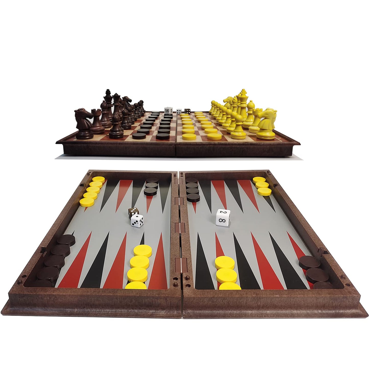 Magnetic Travel Chess Set,3 In 1 Chess Checkers Backgammon Set, Travel Magnet Chess Game With Folding Case Chess Board (Brown, 1