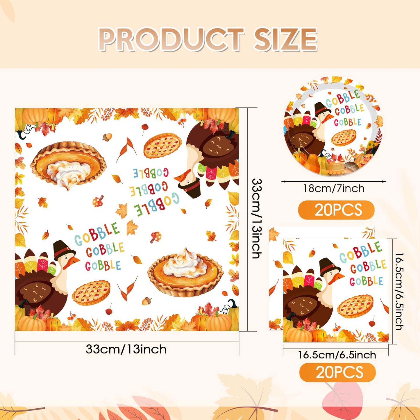 40pcs Turkey Thanksgiving Party Supplies Kit, Autumn Disposable Dinnerware Includes, Dessert Plates, Napkins for Fall party Deco