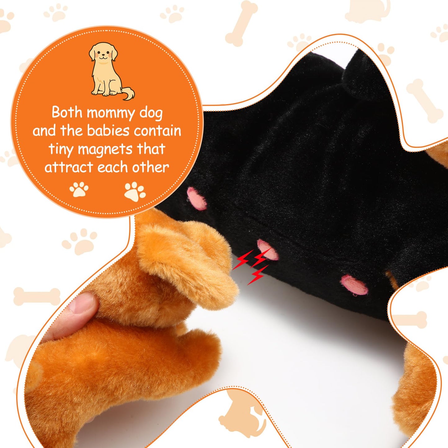 Honoson Nurturing Dog Stuffed Animal With Puppies Set Nursing Mommy Dog Plush With 4 Baby Puppies Soft Cute Dog Themed Stuffed P
