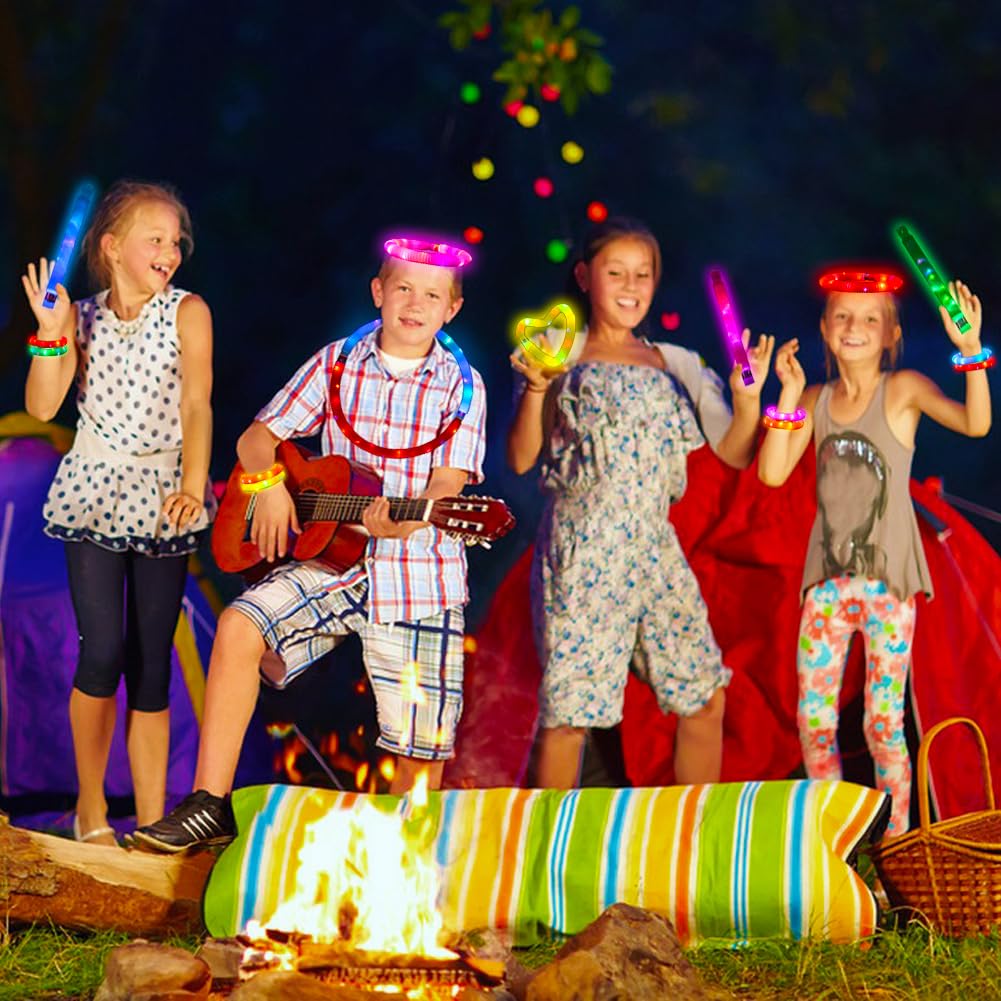 24 pcs Light Up Glow Sticks, LED Pop Tubes Party Favors for Kids 4-8 Glow in The Dark Party Supplies Fidget Toys Tubes for Hallo