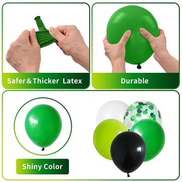 Green Black And White Balloons, 60 Pcs Green And Black Balloons Set With Green Black White Confetti Balloons, Lime Green Balloon