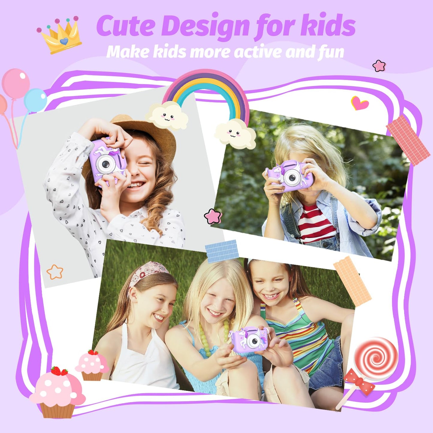 2024 Upgrade Unicorn Kids Camera For Girls, Christmas Birthday Gift For Girls Boys, 1080P Hd Selfie Digital Video Camera For Tod
