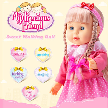 Poco Divo Walking Doll 17' Interactive Vinyl Toy Baby Sonic Control Cuddly Girl Singing Talking Blonde Princess With Blinking Eyes