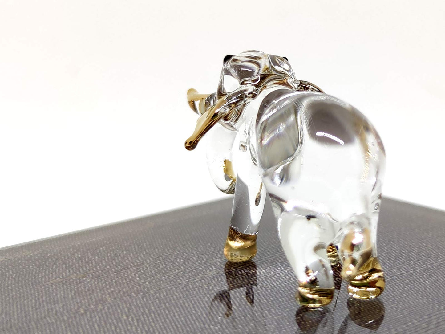 Sansukjai Elephant Tiny Miniature Figurines Animals Hand Blown Glass Art Gold Trim Collectible Gift Decorate#2