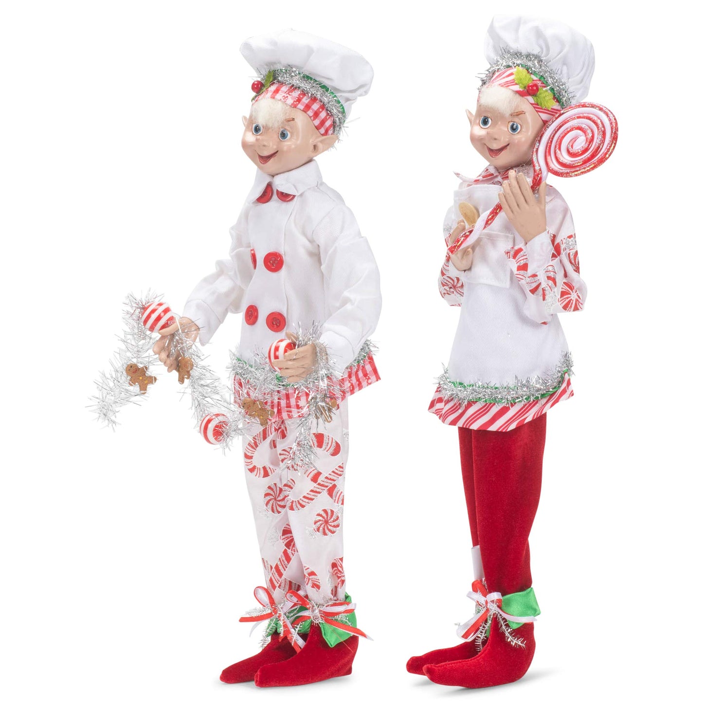 Raz Imports Kringle Candy Co. 16' Posable Elf Asst Of 2 (White/Red)