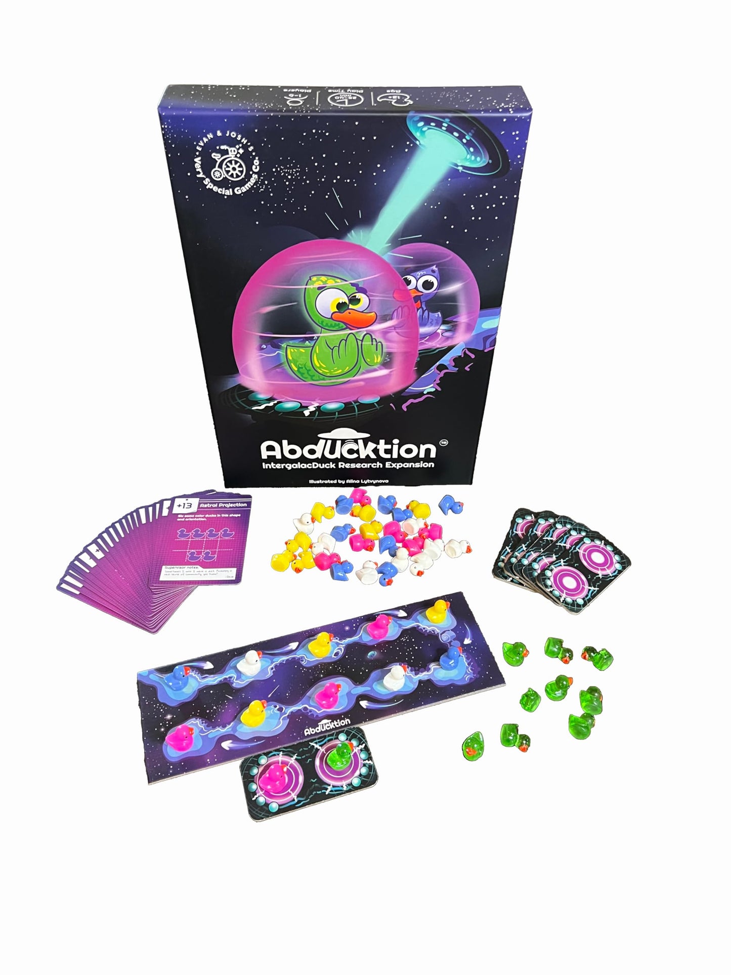 Abducktion IntergalacDuck Research Expansion Pack - Green, Plastic, 2 Boards, 25-30 Min Playtime, Up to 6 Players, Additional Cards
