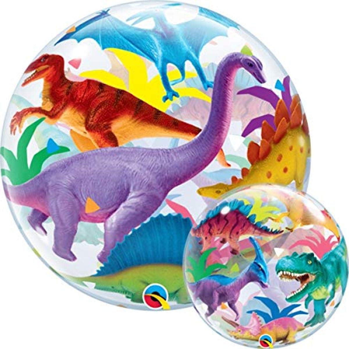 Bubble Balloon 22 Qualatex Colorful Dinosaurs, Multicolor