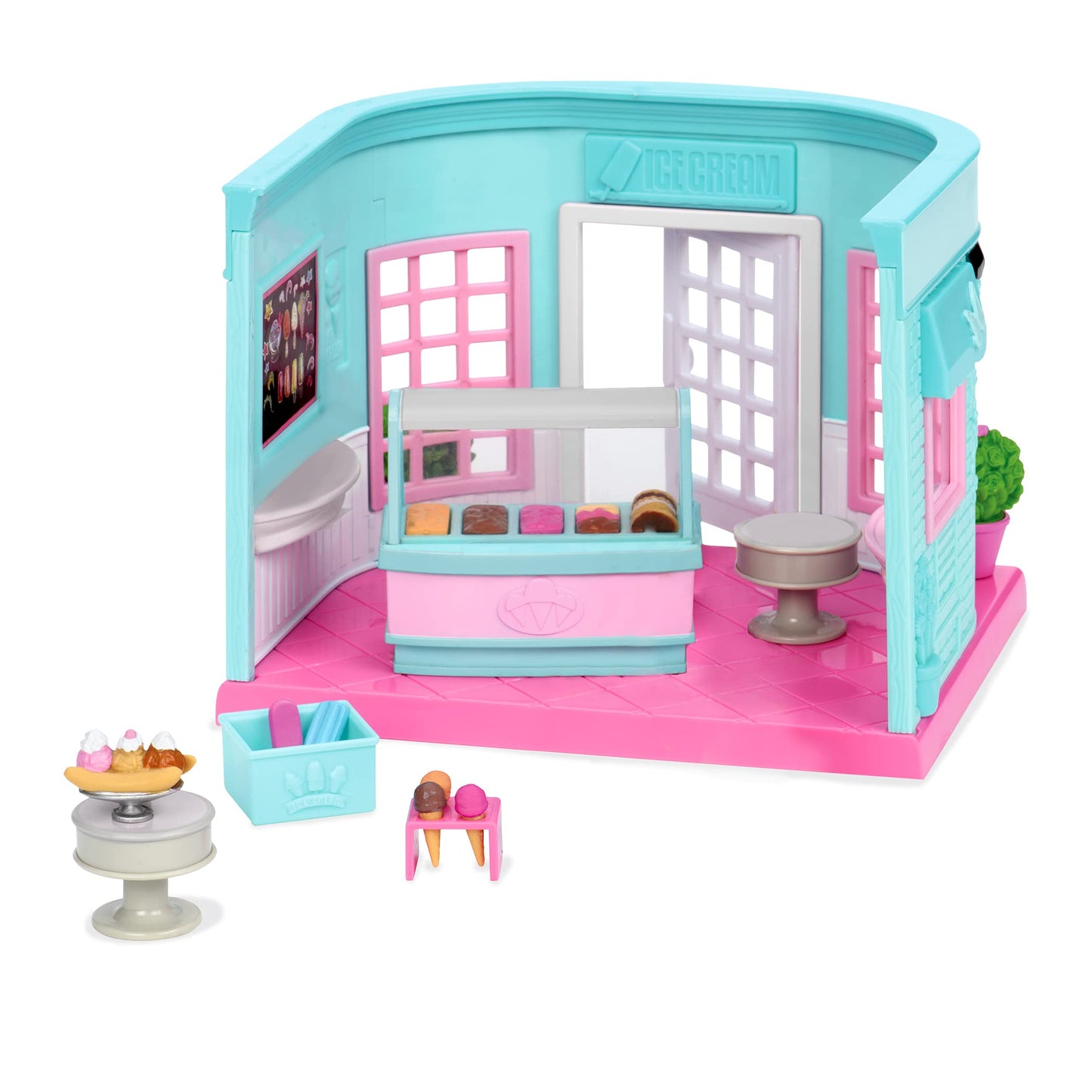 Li'l Woodzeez Ice Cream Shop Playset - Multicolor Dollhouse with Accessories, Model WZ6627Z, for Kids Age 3+