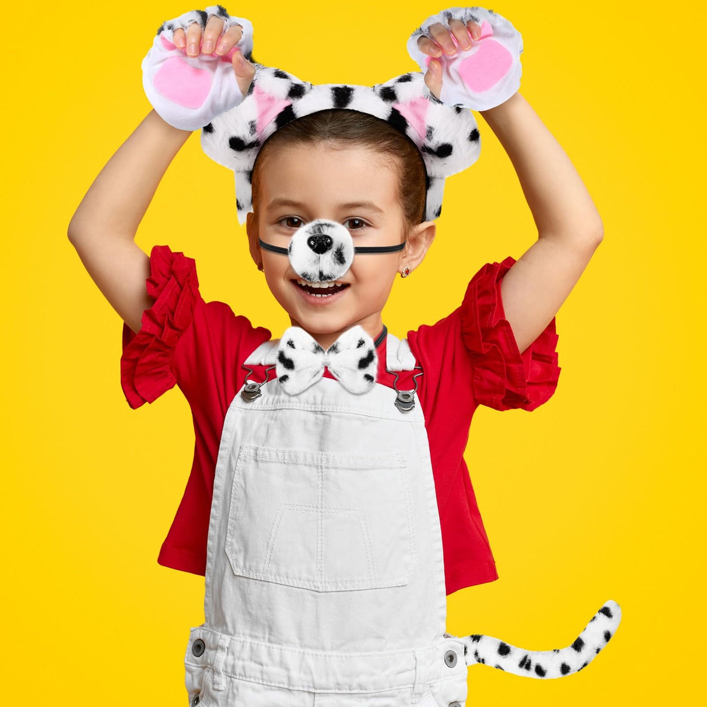 Syhood Puppy Dog Costume Set Kids Dog Ears Headband Bowtie Nose Tail Paw Gloves Puppy Animal Costume For Halloween Carnival World Book Day(Black White,Simple Style)