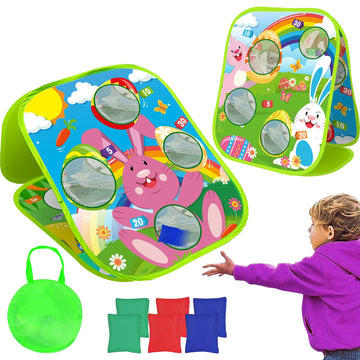 Amenon Bean Bag Toss Outdoor Games, Double Sided Bunny Eggs Cornhole Board 8 Score Hole 6 Beanbag Kids Toddler Family Outside La
