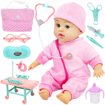 Smilesskiddo Talking Baby Doll With Toy Doctor Kit For Kids - Soft Body Dolls & 10 Pcs Pretend Play Medical Doctor Playset For T