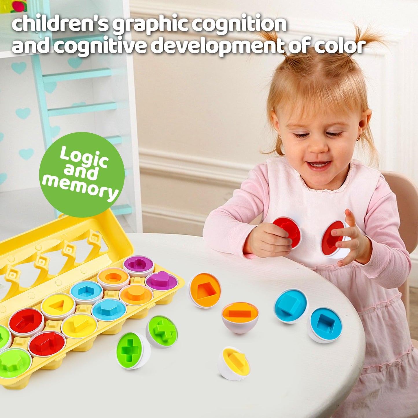 FQKIOMY Egg Toys for Toddlers,Montessori Geometric Eggs Early Fine Motor Skills Learning Color Shape Sorting Matching Game Easte