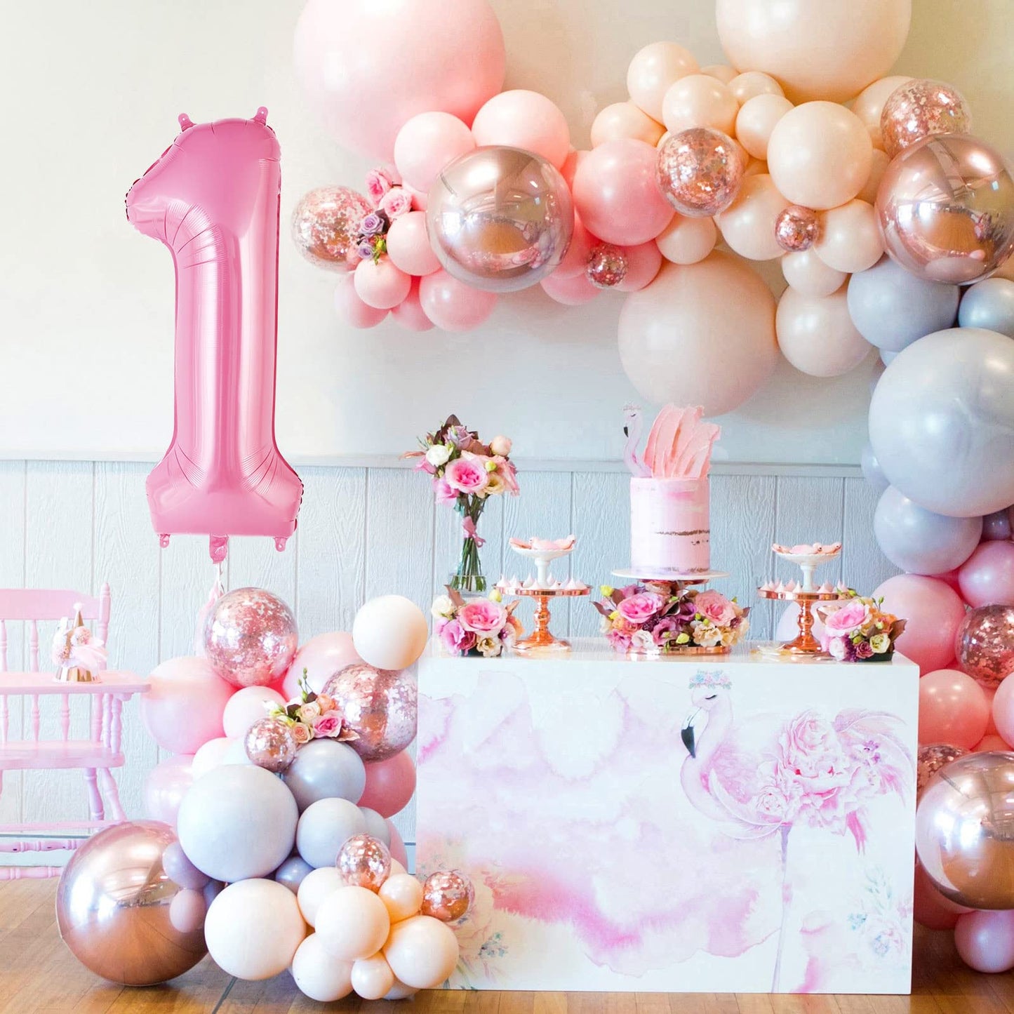Pink Number 1 Balloon 40 Inch, Big Large Foil Helium Number Balloons, Jumbo Giant Mylar Number 1 Balloons For 1St First Birthday