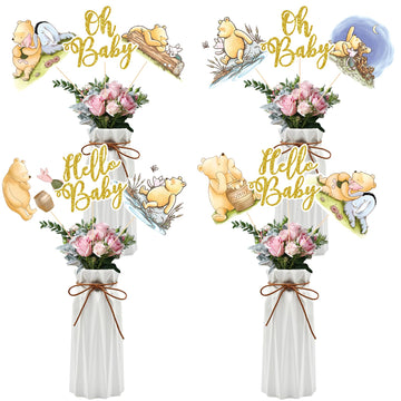 MEMOVAN 16pcs Classic The Pooh Centerpieces for Baby Shower Decorations Winnie Centerpieces Sticks Oh Baby Winnie Table Toppers 