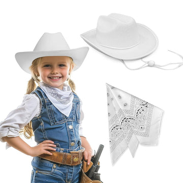 Septcity Toddler Cowboy Hat And Bandana For Age 2-5 (White)