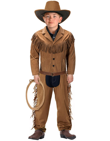 KAIPUTE Cowboy Costume Kids Jacket Pants for Boys Girls Western Role Play Halloween Party Cosplay 13-14 Years