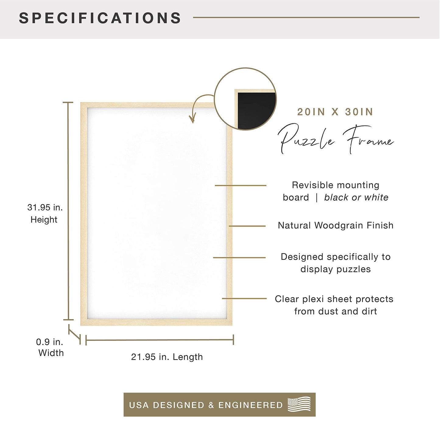 MCS Frame for Puzzles, Natural, 20 x 30 in or smaller