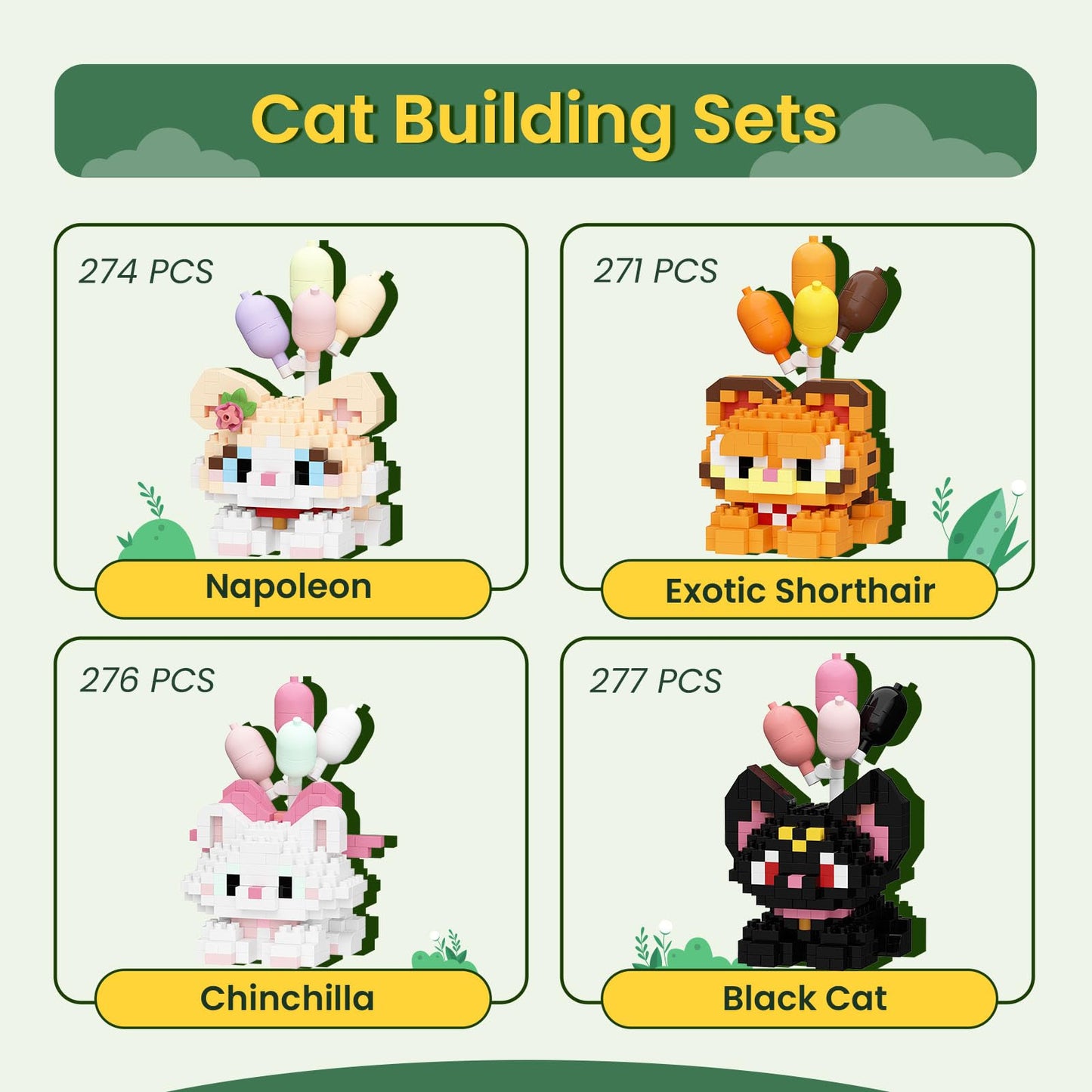 HIGH GODO Cat & Dog Building Blocks Sets for Adults, 8 Pack Mini Animals Party Favors for Kids, Goodie Bag Stuffers, Cats & Dogs