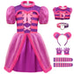 Antsoldier Magic Striped Cat Dress Costume Kids Girls Toddler Halloween Pink Purple Stripe Cat Costume With Accessories